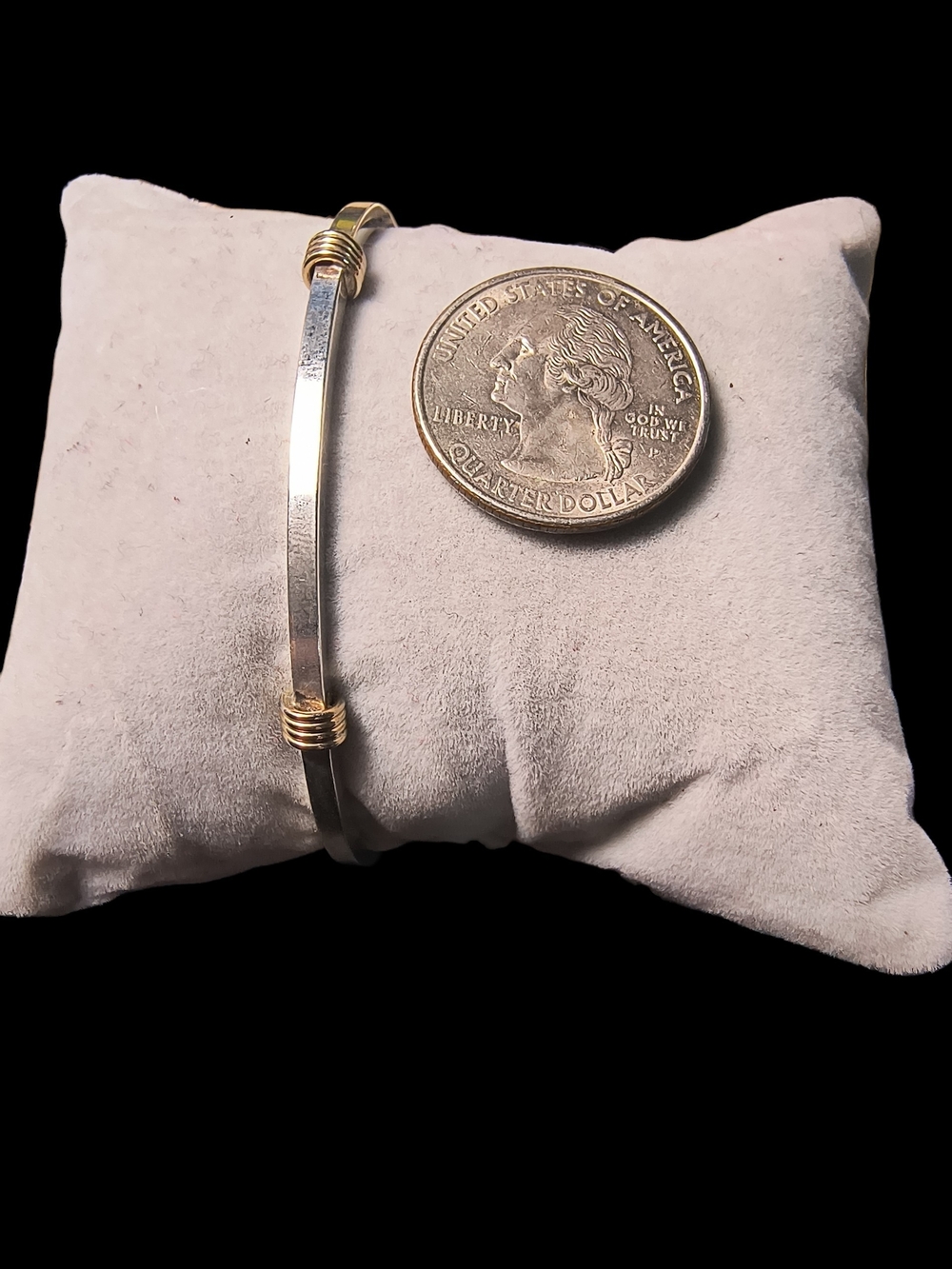 Sterling Silver Signed Artisan Open Cuff Bracelet with Gold Accent - Picture 3 of 8